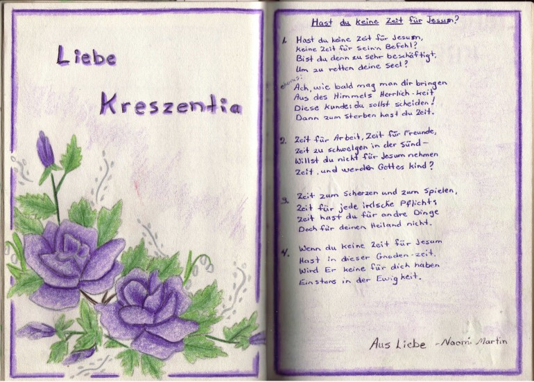 altmennonitisches Gedicht: Hast Du keine Zeit fr Jesum?